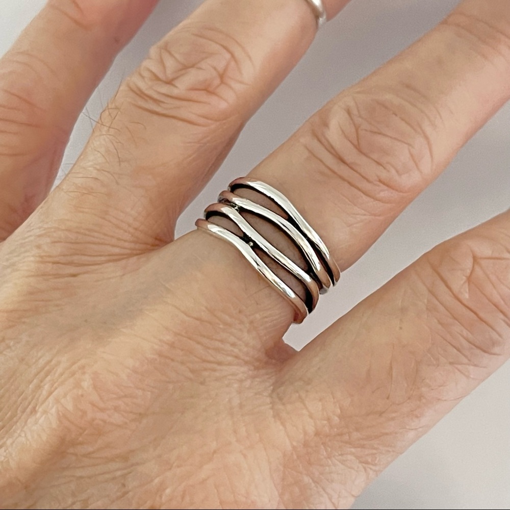 Sterling Silver Multiple Lines Ring, Wrap Ring, S… - image 2